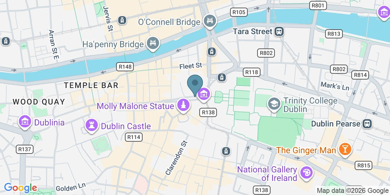 Map of College Green taxi rank in Dublin city centre, located opposite Bank of Ireland and Trinity College
