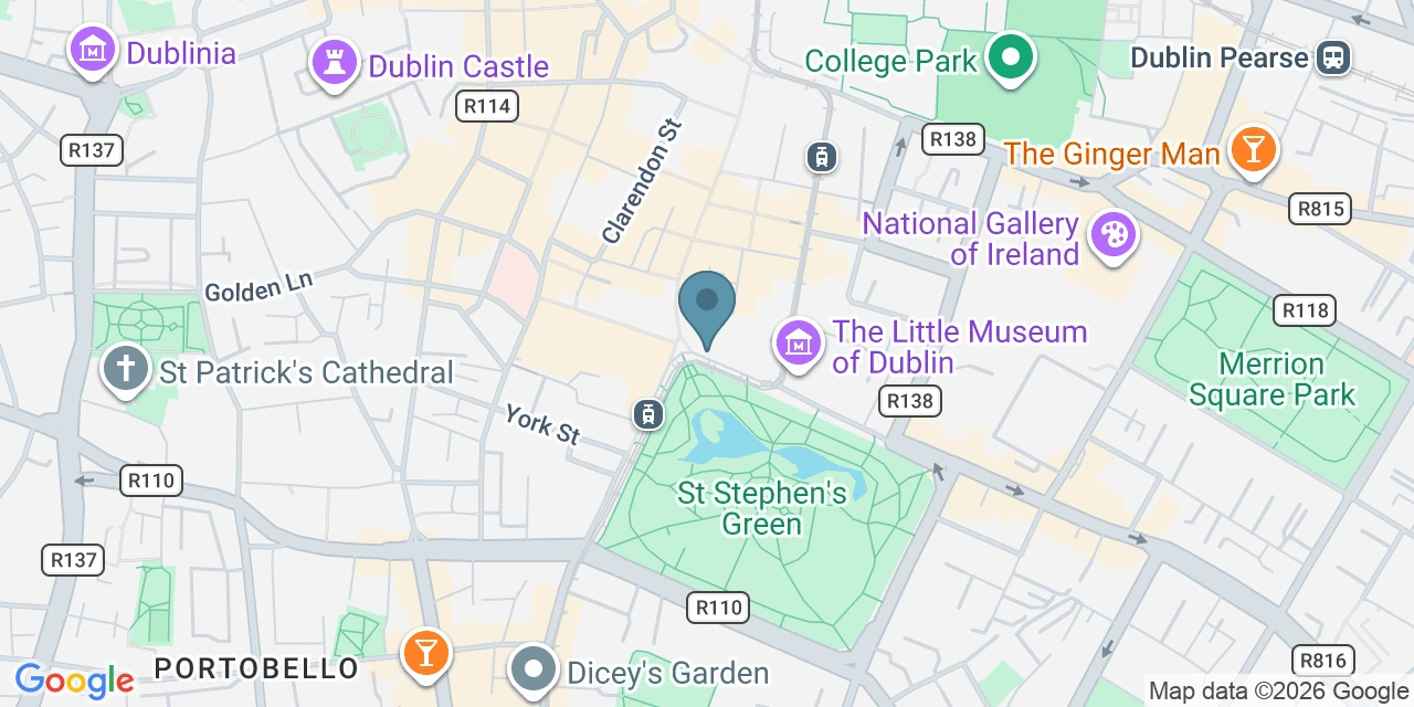 Map of Grafton Street taxi rank in Dublin city centre, located beside St Stephen's Green and Stephen's Green Shopping Centre