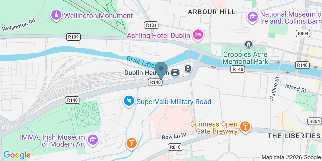 Map of Heuston Station taxi rank in Dublin, located at the main entrance of Heuston railway station for train and Luas connections